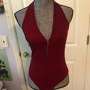 red halter bodysuit